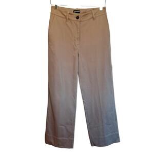 Frank and Oak Jane Straight Pants Wide Crop Khaki Tan High Rise Trousers Size 8